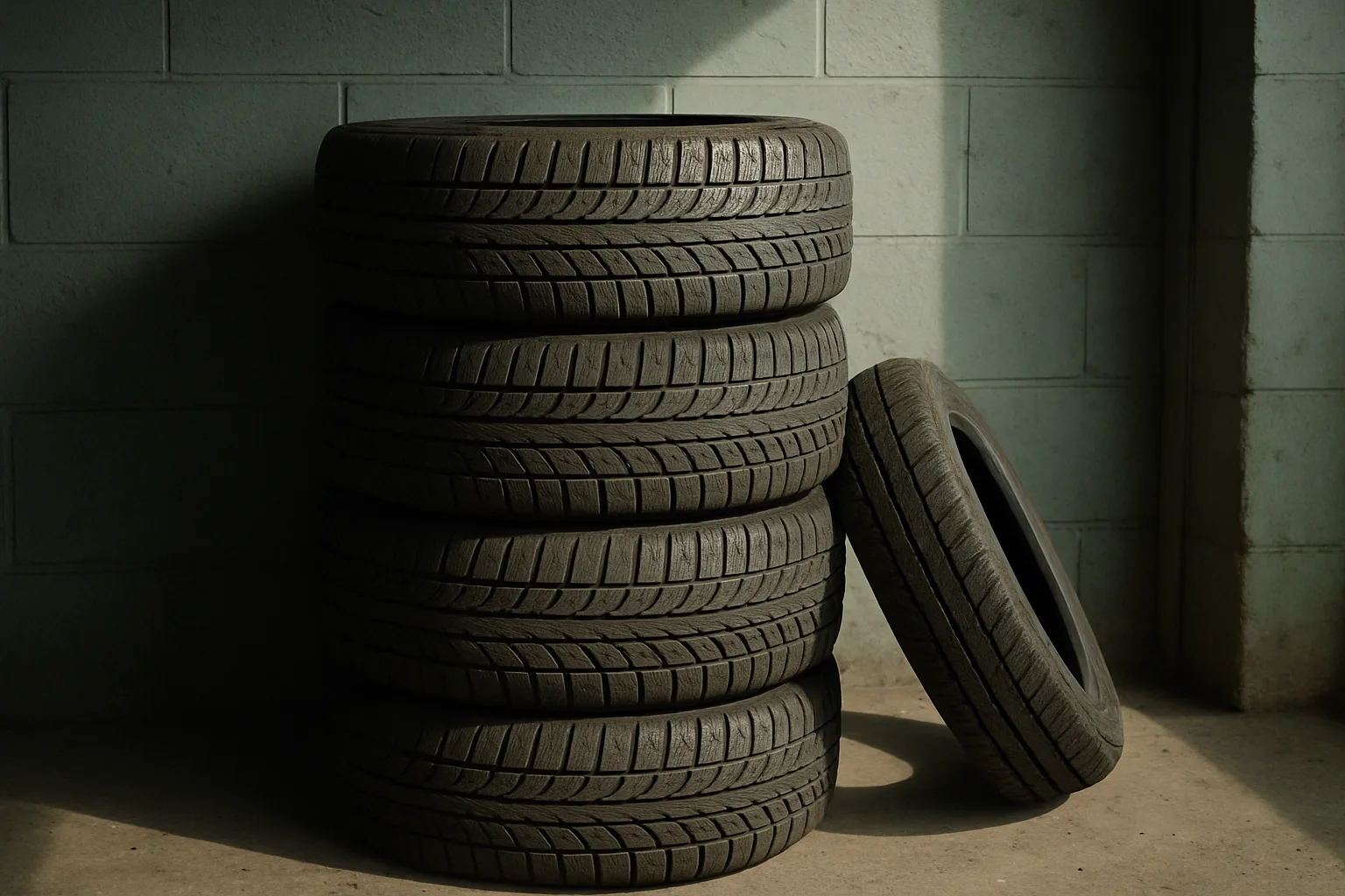 Tires stacked and ready for installation